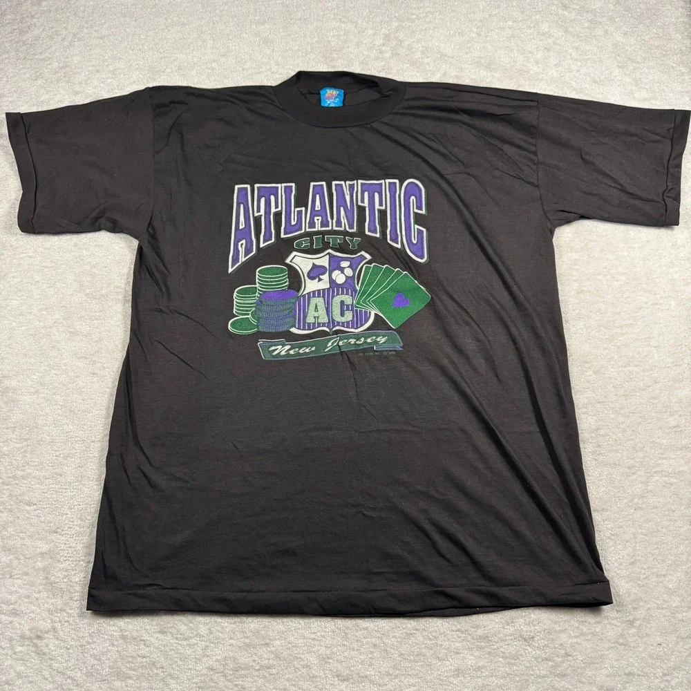 Vintage 1992 Joe Cool Atlantic City NJ Graphic T-Shirt Black XXXL Single‎ Stitch
